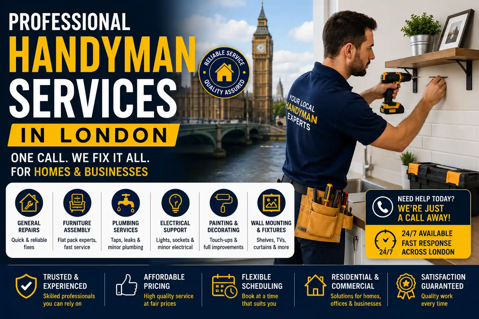 Professional handyman providing handyman services in London for residential and commercial properties