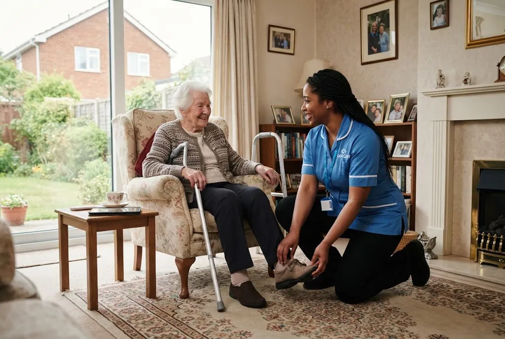 Domiciliary care worker providing professional care at home in the UK